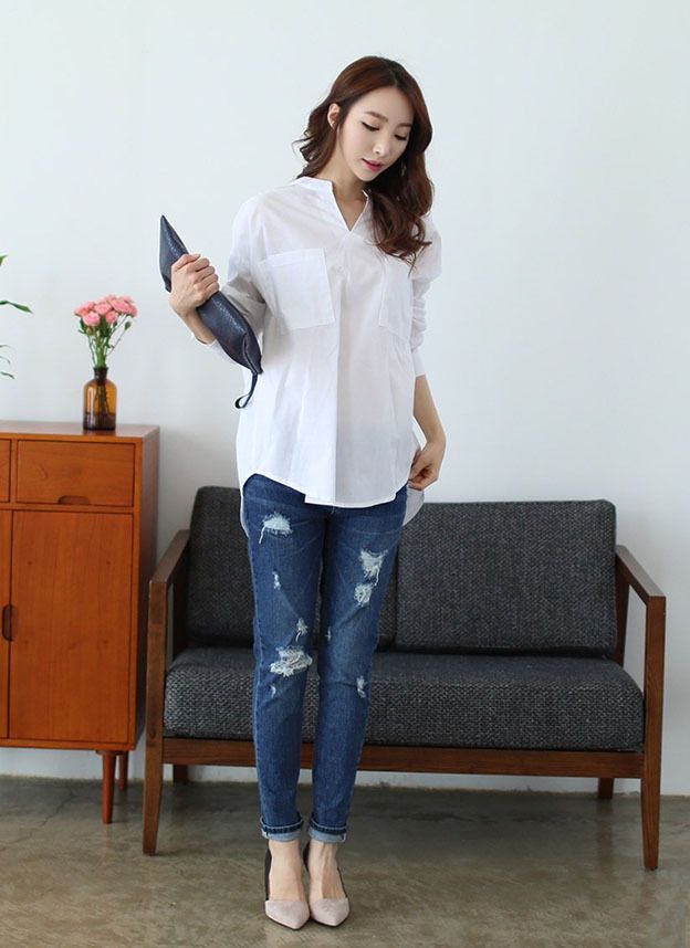 Tinh tế cùng áo sơ mi trắng và quần jeans hay quần skinny
