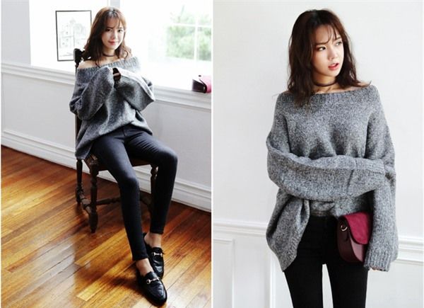 Nữ tính cùng áo thun len và quần legging