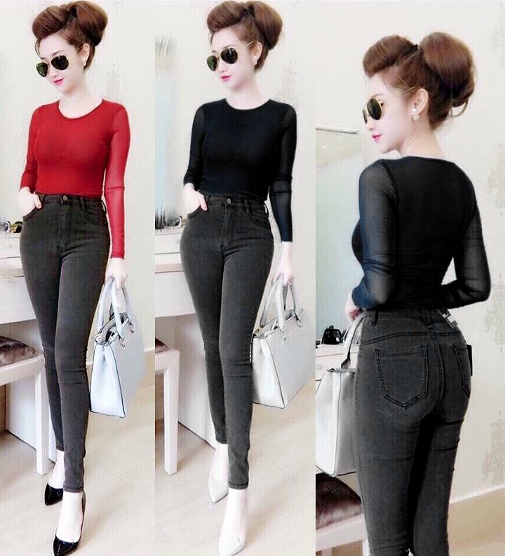 Kết hợp với quần skinny jeans cạp cao tôn dáng, cộng với đôi giày cao gót xinh xắn bạn sẽ thu hút ánh nhìn của các đồng nghiệp