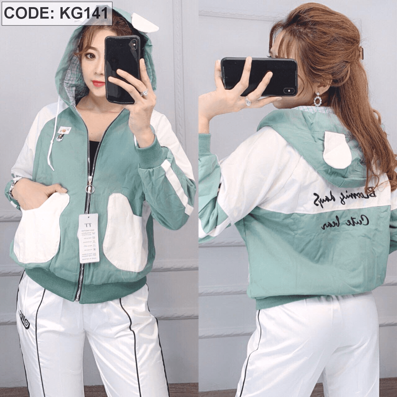 Áo khoác nữ kaki form rộng tay gấu