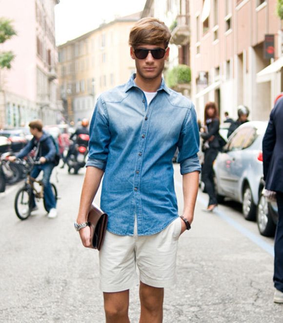 Năng động cùng áo sơ mi nam denim và quần shorts