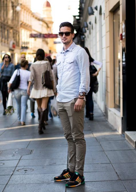 Lịch lãm cùng áo sơ mi nam denim và quần kaki