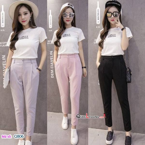 Quần tây âu nữ đẹp kết hợp cùng áo thun có cổ hoặc không cổ giúp bạn trở nên năng động