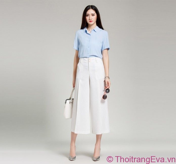 Kết hợp quần ống rộng đẹp thanh lịch cùng áo sơ mi