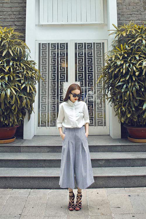 Thanh lịch cùng áo sơ mi nữ trắng đẹp và quần ống rộng culottes