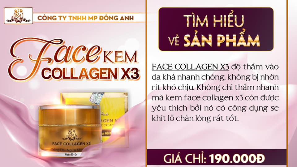 Thông tin về kem face COLLAGEN X3 công ty Đông Anh