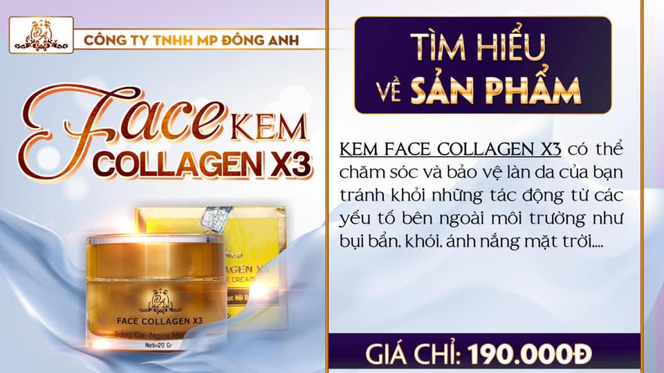 Thông tin về kem face COLLAGEN X3 công ty Đông Anh