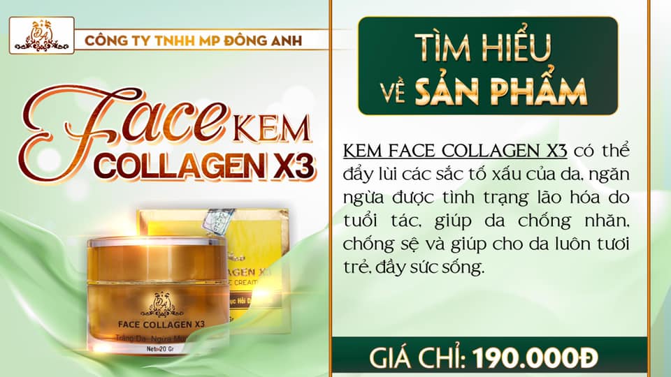 Thông tin về kem face COLLAGEN X3 công ty Đông Anh