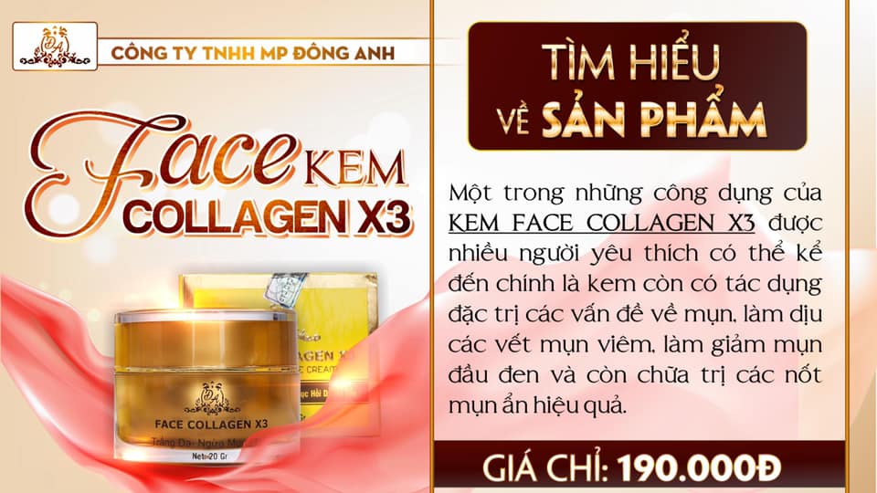 Thông tin về kem face COLLAGEN X3 công ty Đông Anh