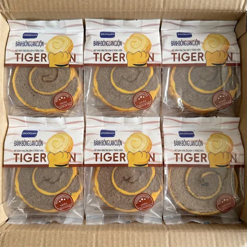 1 Thùng Bánh Bông Lan Cuộn Da Hổ ZHUOGUAN 4 Màu (Vàng, Hồng, Nâu, Xanh) - Thùng 18 Cái