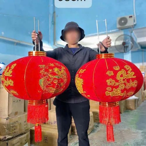 2 LỒNG ĐÈN NHUNG KẺ TẾT 60CM(Giá 2 cái)