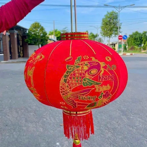 2 LỒNG ĐÈN NHUNG KẺ TẾT 80CM(Giá 2 cái)
