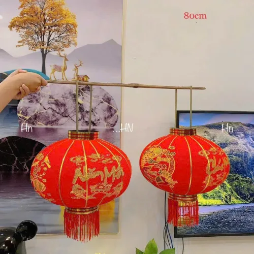 2 LỒNG ĐÈN NHUNG KẺ TẾT 80CM(Giá 2 cái)