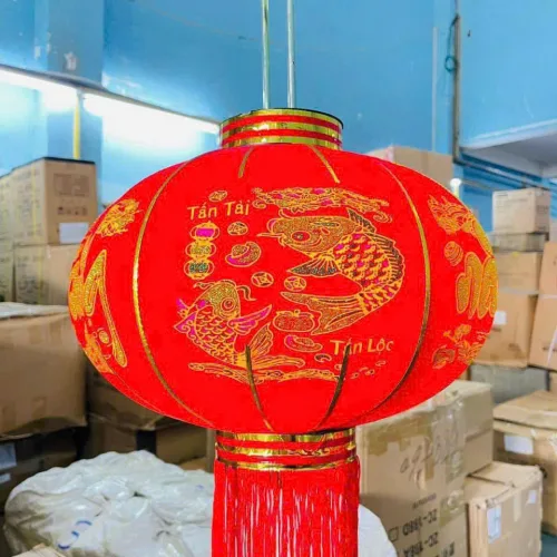 2 LỒNG ĐÈN NHUNG KẺ TẾT 80CM(Giá 2 cái)