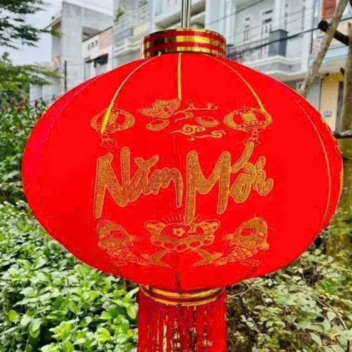 2 LỒNG ĐÈN NHUNG KẺ TẾT 80CM(Giá 2 cái)