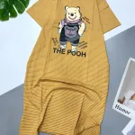 Đầm form suông tay ngắn cổ tròn in hình gấu The Pooh
