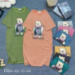 Đầm form suông tay ngắn cổ tròn in hình gấu The Pooh