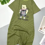 Đầm form suông tay ngắn cổ tròn in hình gấu The Pooh