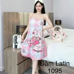 Đầm latin mặc nhà hai dây form chữ A in hình dể thương