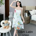 Đầm latin mặc nhà hai dây form chữ A in hình dể thương