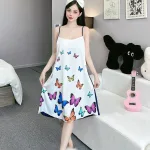 Đầm latin mặc nhà hai dây form chữ A in hình dể thương
