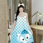 Đầm mặc nhà hai dây form chữ A in hoạ tiết