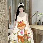 Đầm mặc nhà hai dây form chữ A in hoạ tiết