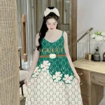 Đầm mặc nhà hai dây form chữ A in hoạ tiết