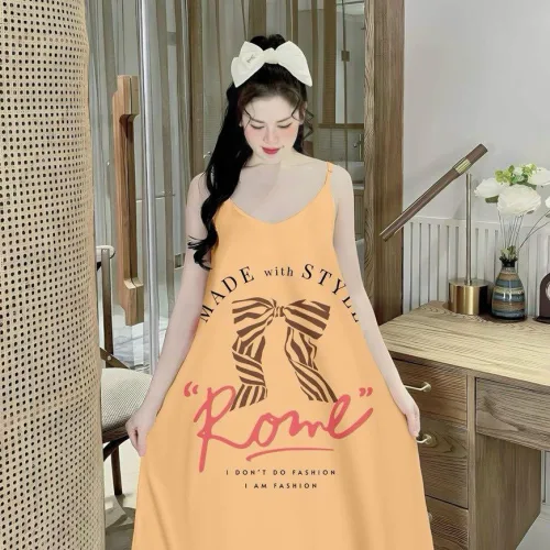 Đầm mặc nhà hai dây form chữ A in hoạ tiết
