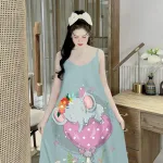 Đầm mặc nhà hai dây form chữ A in hoạ tiết