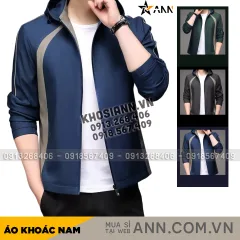 Áo Khoác Dù Nam Có Nón Phối Sọc Hai Bên Cao Cấp
