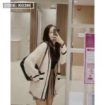 Áo khoác len nữ form rộng viền màu phối túi hai bên
