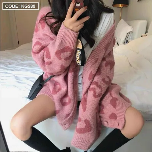 Áo khoác len nữ nhiều màu họa tiết báo