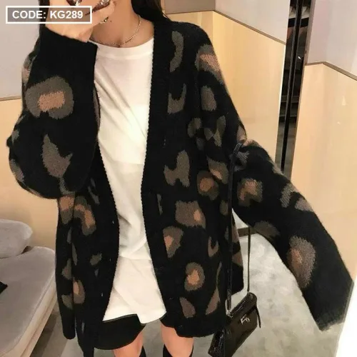 Áo khoác len nữ nhiều màu họa tiết báo