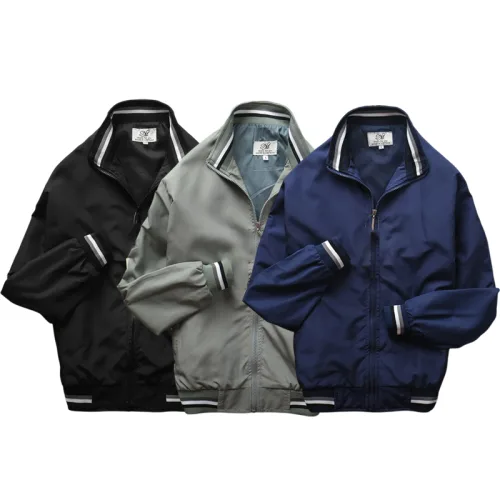 Áo Khoác Dù Nam 2 Lớp Cổ Trụ Phối Sọc