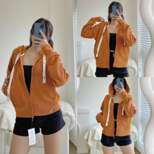 Áo khoác nữ có nón thun gân tay viền sọc màu