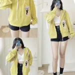 Áo Khoác Nữ Len Xốp Thêu Hình Gấu