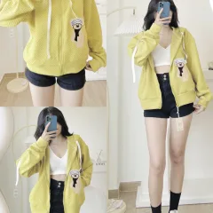 Áo Khoác Nữ Len Xốp Thêu Hình Gấu