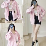 Áo Khoác Nữ Len Xốp Thêu Hình Gấu
