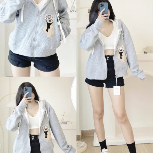 Áo Khoác Nữ Len Xốp Thêu Hình Gấu