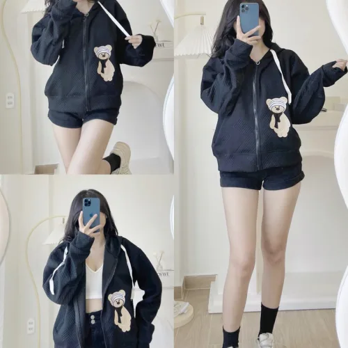 Áo Khoác Nữ Len Xốp Thêu Hình Gấu