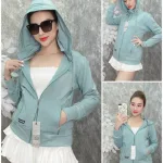 Áo khoác nữ tay dài thêu chữ tay xỏ ngón 6 túi cao cấp