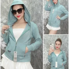 Áo khoác nữ tay dài thêu chữ tay xỏ ngón 6 túi cao cấp