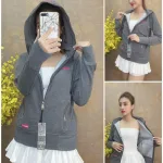Áo khoác nữ tay dài thêu chữ tay xỏ ngón 6 túi cao cấp