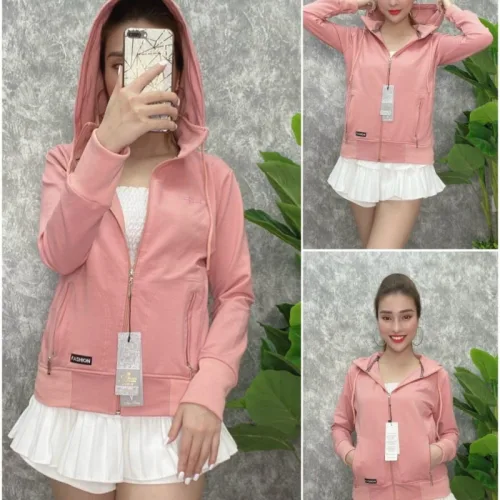 Áo khoác nữ tay dài thêu chữ tay xỏ ngón 6 túi cao cấp