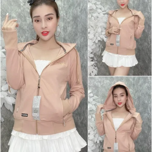 Áo khoác nữ tay dài thêu chữ tay xỏ ngón 6 túi cao cấp