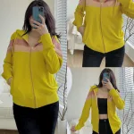 Áo Khoác Nữ Chất Thun PQ Arian Có Nón Sọc Ngang Màu Size Dưới 55kg
