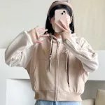 Áo khoác thun nữ dáng lửng có nón viền sọc màu