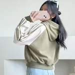 Áo khoác thun nữ dáng lửng có nón viền sọc màu