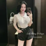 Áo len lưới nữ cổ bẻ QC siêu hot